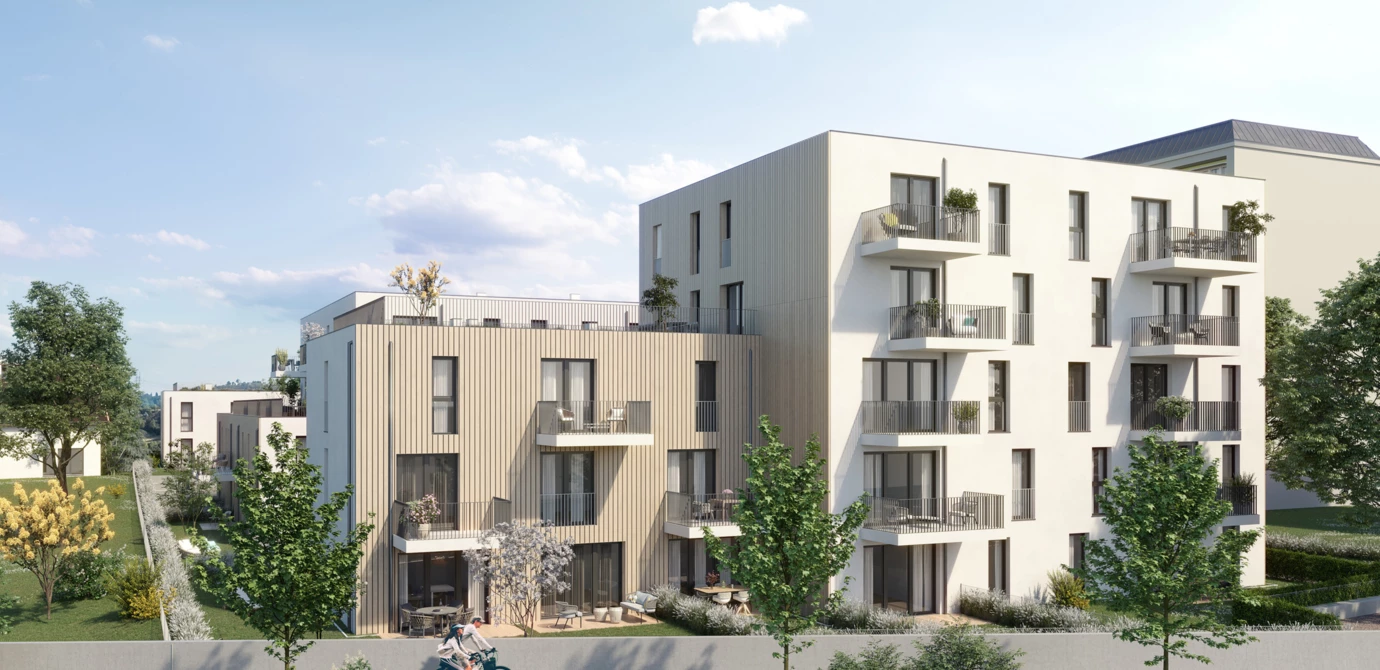 Architektonischer "Hingucker": Der Wechsel aus Wärmeschutz- und hinterlüfteter Holzfassade sorgt für Abwechslung und ein natürliches Wohnklima. Architektonischer "Hingucker": Der Wechsel aus Wärmeschutz- und hinterlüfteter Holzfassade sorgt für Abwechslung und ein natürliches Wohnklima.